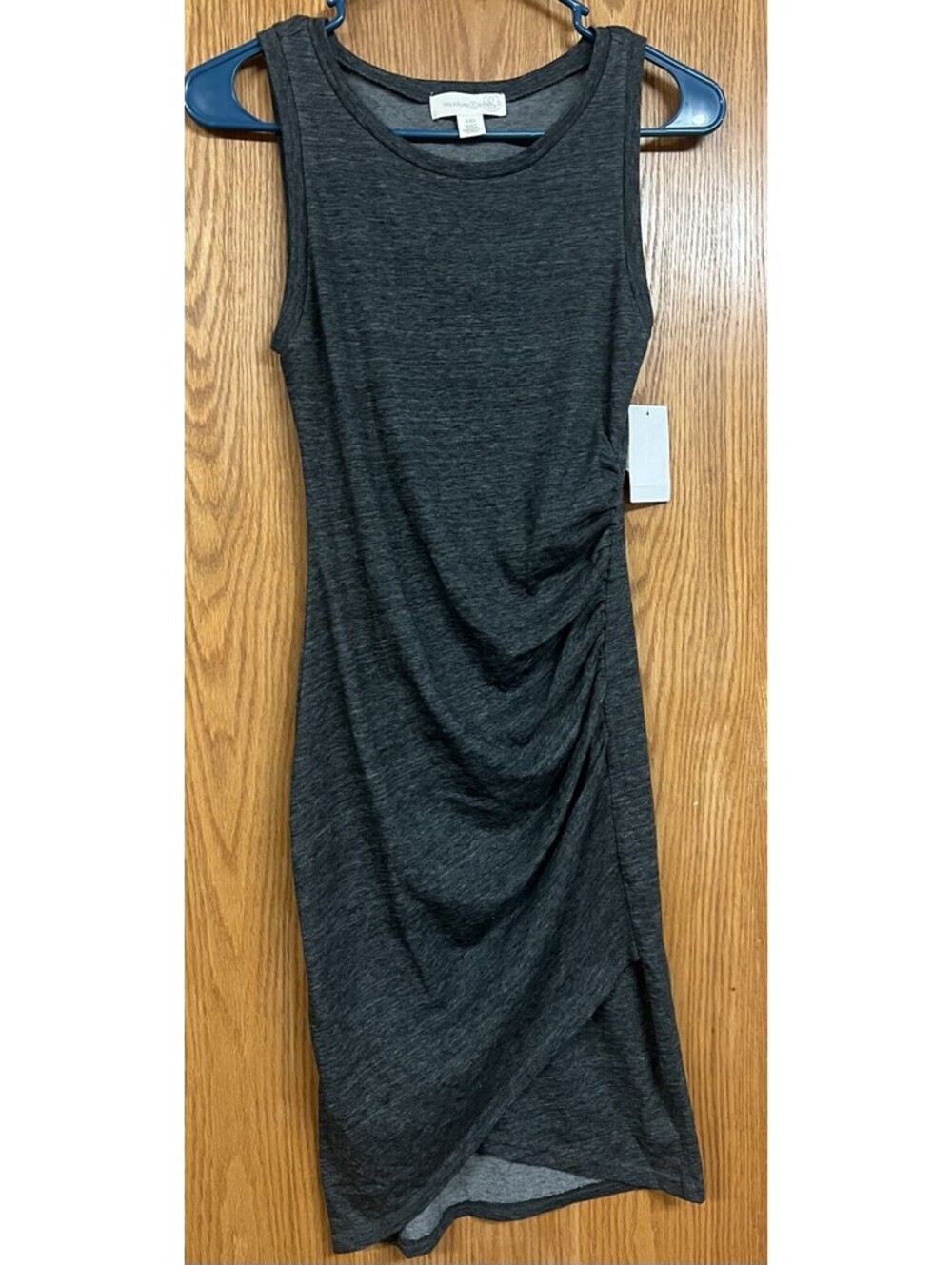 TREASURE & BOND XXS Gray Ruched Sleeveless Crossover Hem Charcoal